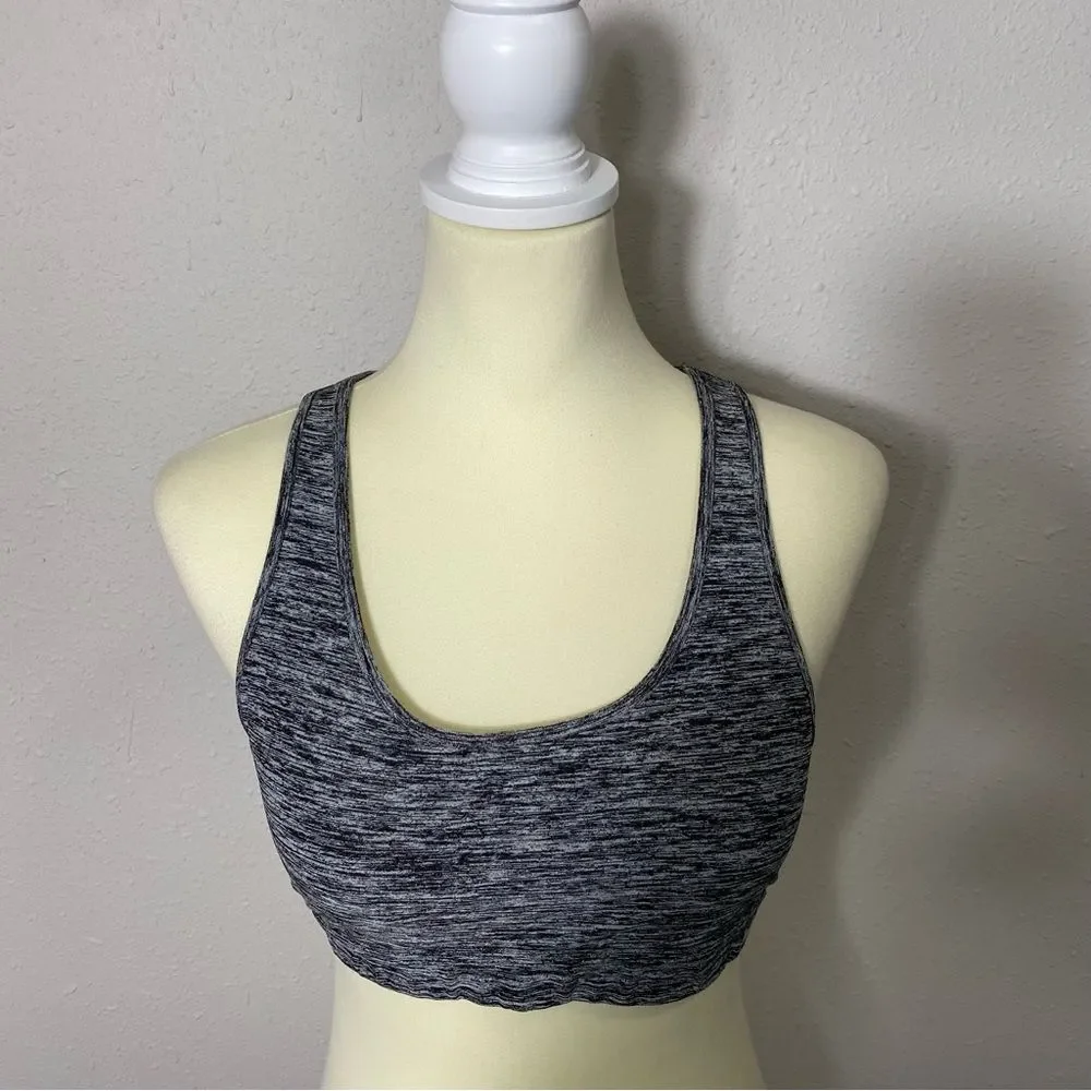 Holister Open Back Chriscross Black & Gray Spacedye Spots Bra Women's Size M